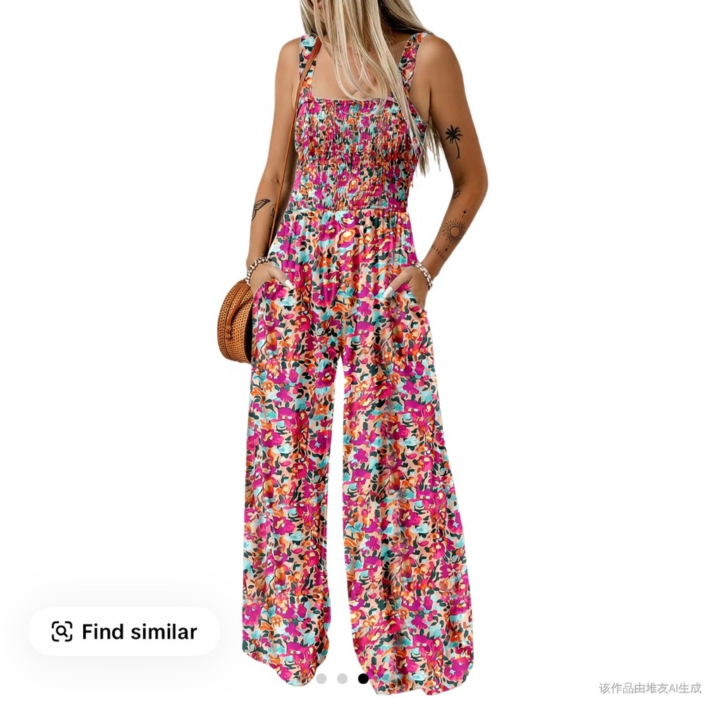 Colorful Floral Wide Leg Jumpsuit